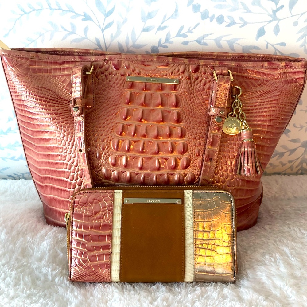 Coral Brahmin gently used handbag w/match wallet